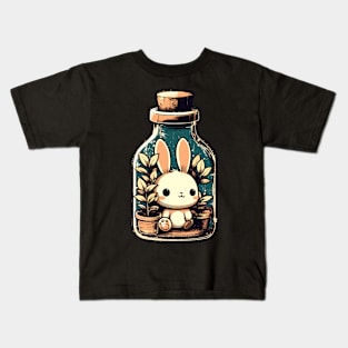 Kawaii bunny in a bottle plant garden Kids T-Shirt